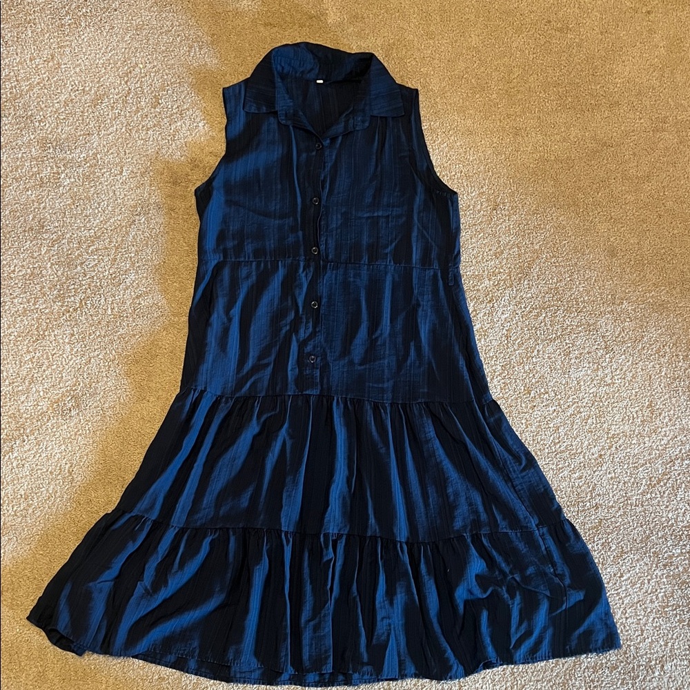 Sleeveless Navy Button-Up Dress